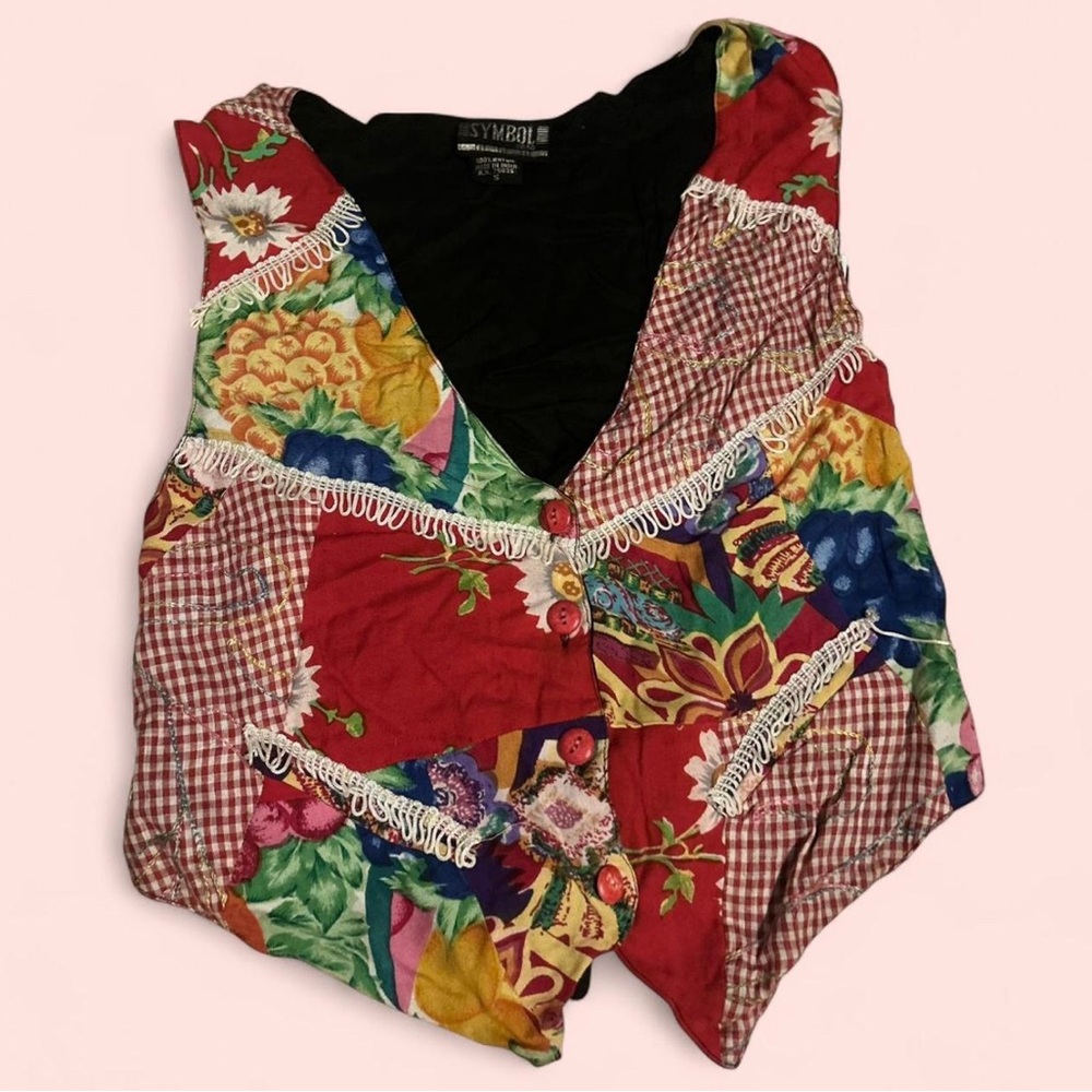 Colorful Patchwork Floral Vest - - Red Multicolor